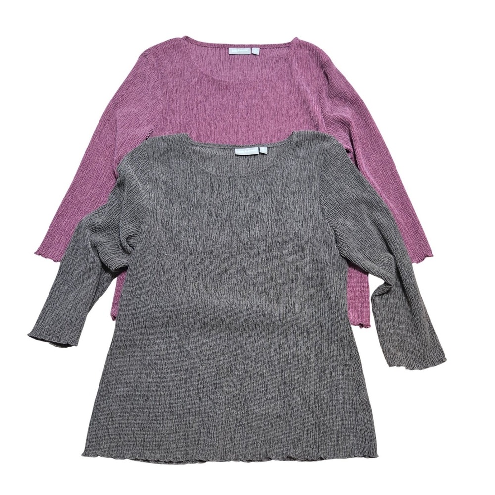 Croft & Barrow XL Stretch Textured Knit 3/4 Sleeve Tops Lot of 2 Pink Brown